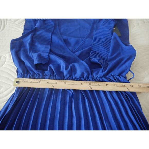 C.CLINE Blue Belted Flutter-Sleeve Pleated A-Line Dress M - Picture 6 of 10